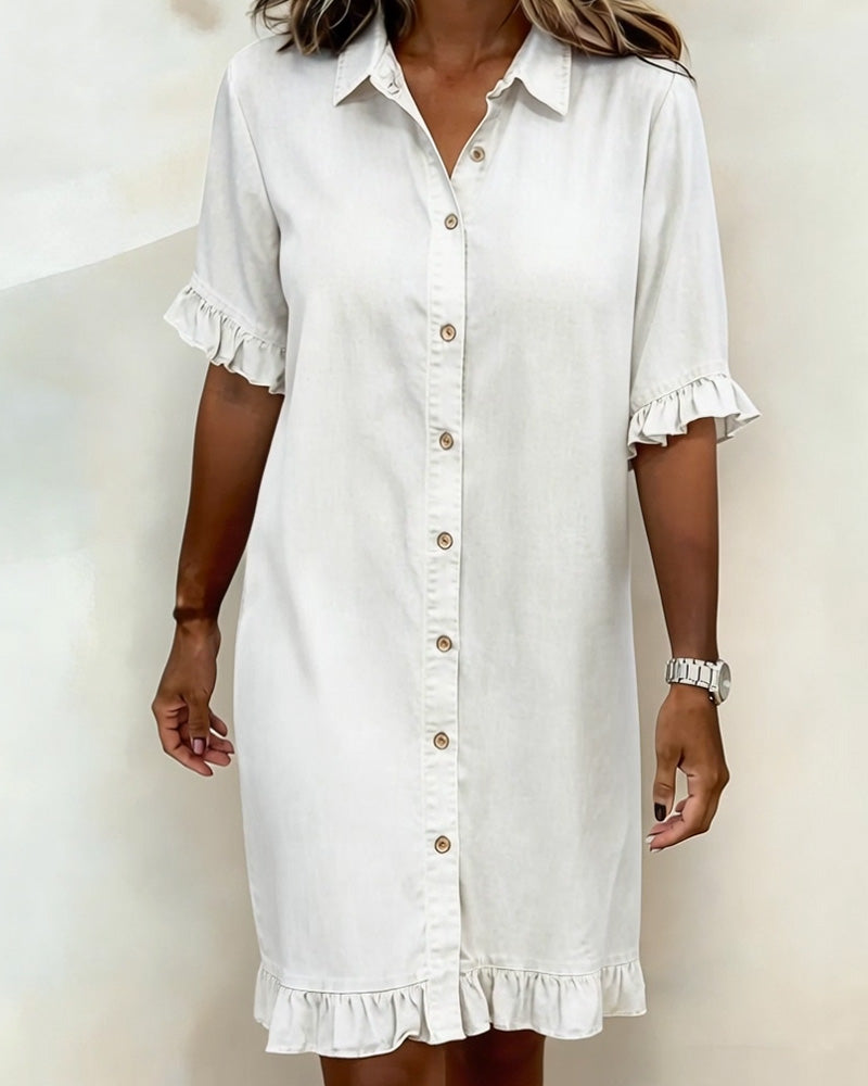 Linea Aarhus® | Vestido de ganga confortável com bonitos folhos