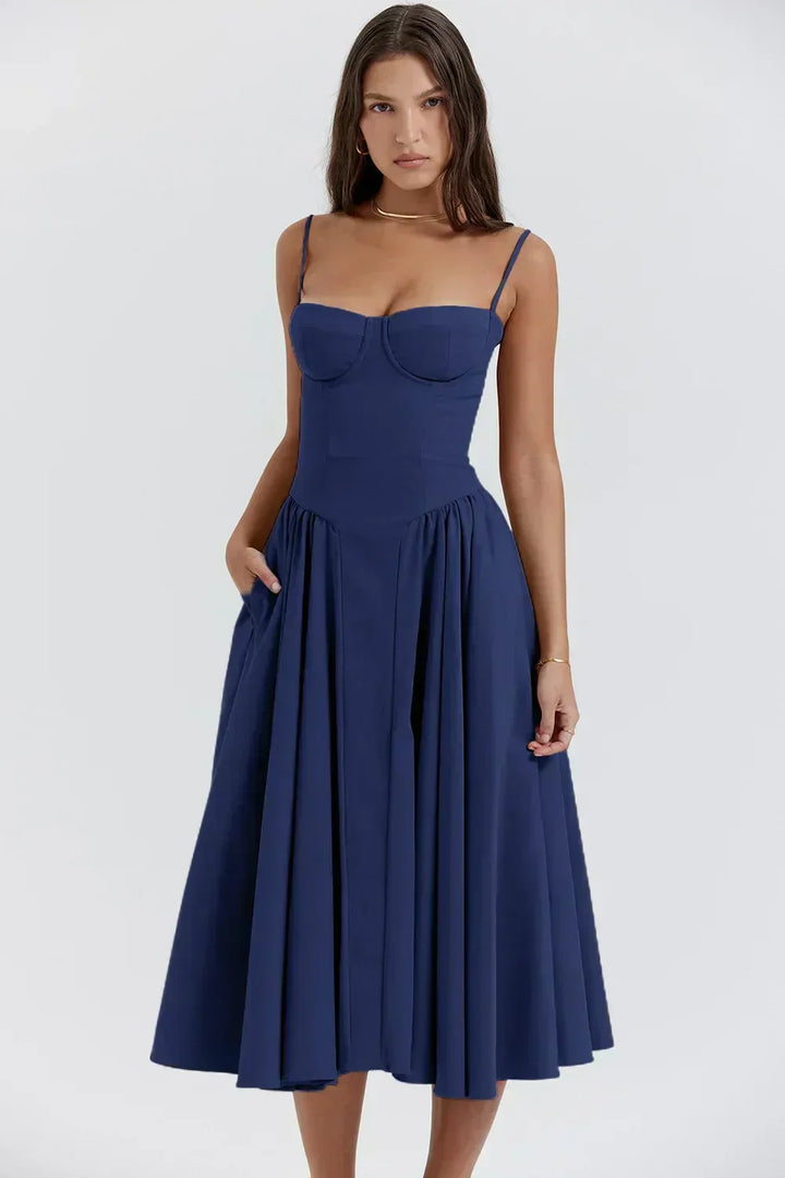 Sigrid | Vestido camiseiro, sem mangas, comprimento midi