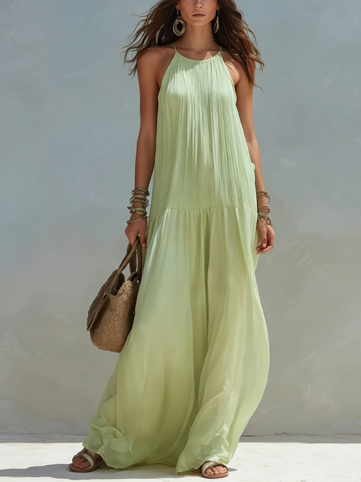 Lívia - Vestido Maxi Boho Verde Pistácio