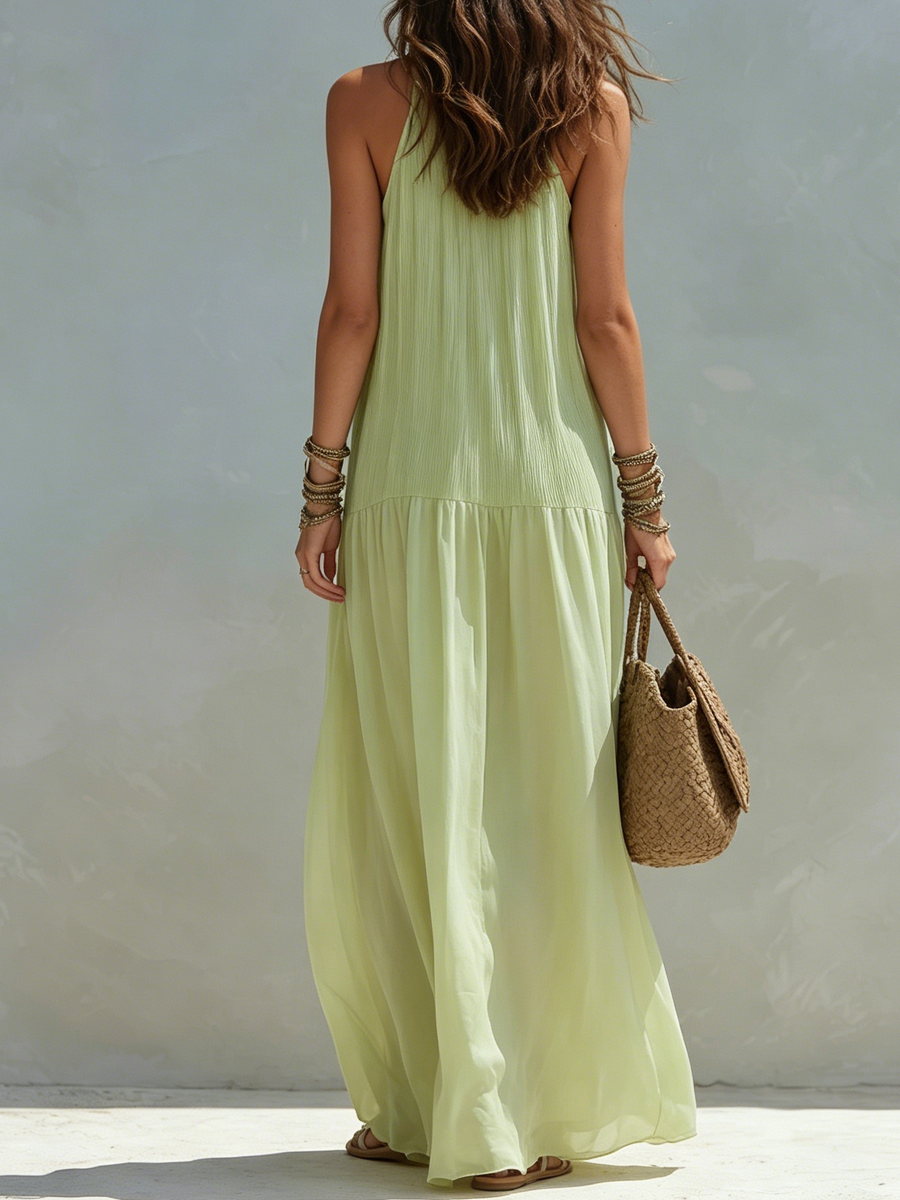 Lívia - Vestido Maxi Boho Verde Pistácio