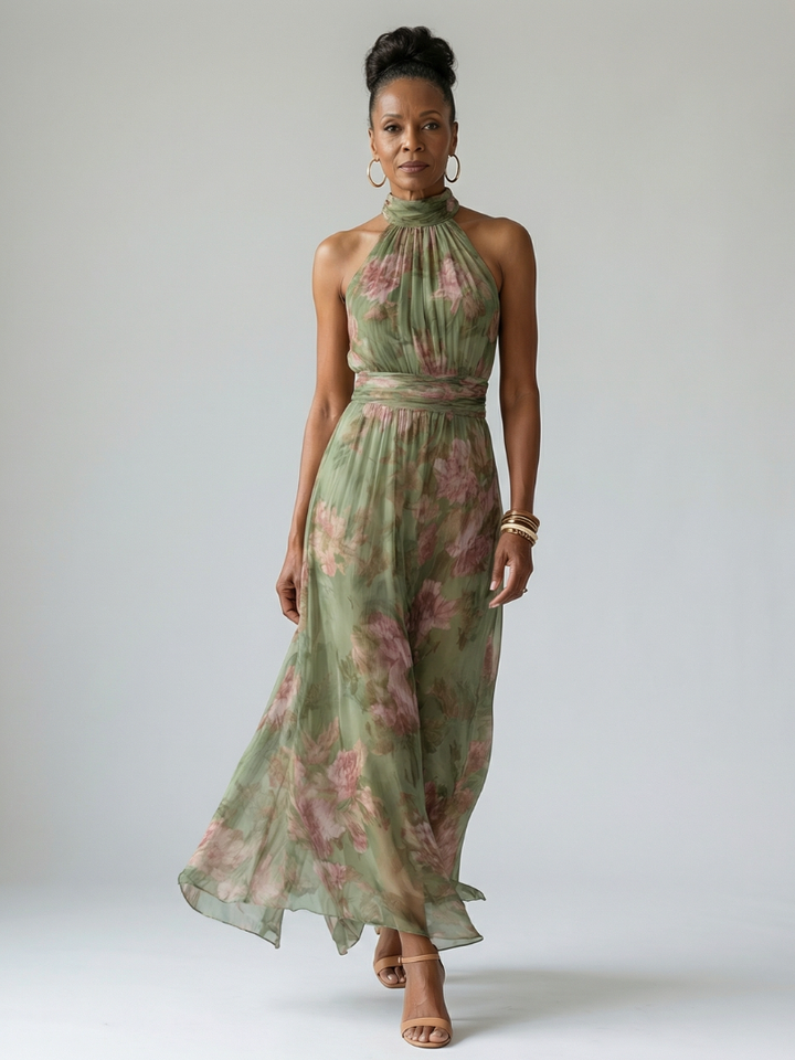 Milene | Vestido midi com gola halter