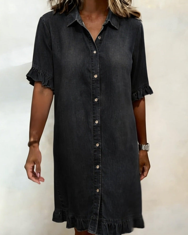 Linea Aarhus® | Vestido de ganga confortável com bonitos folhos
