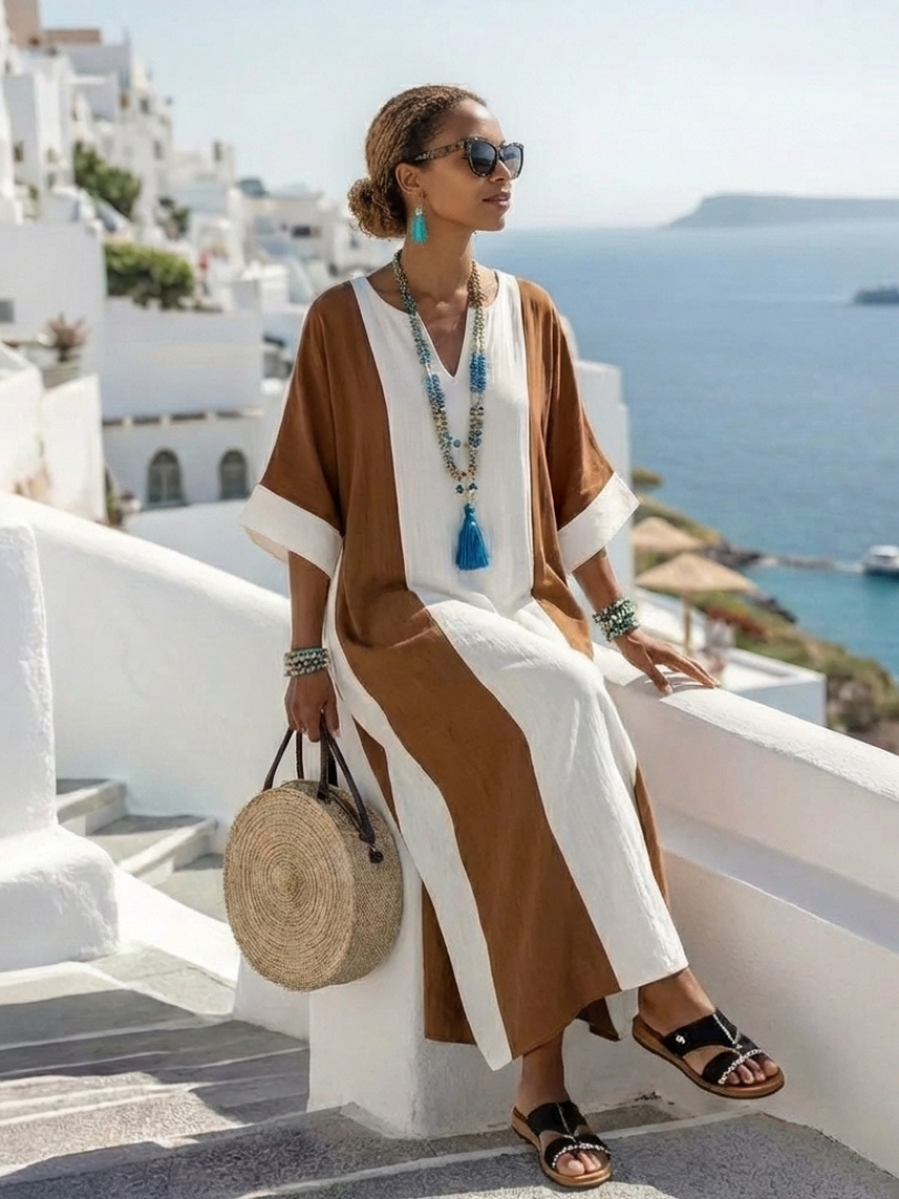 Sara | Two-Tone Short-Sleeve Maxi Dress