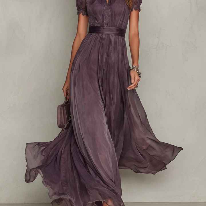 Vivien | Vestido maxi em chiffon com renda