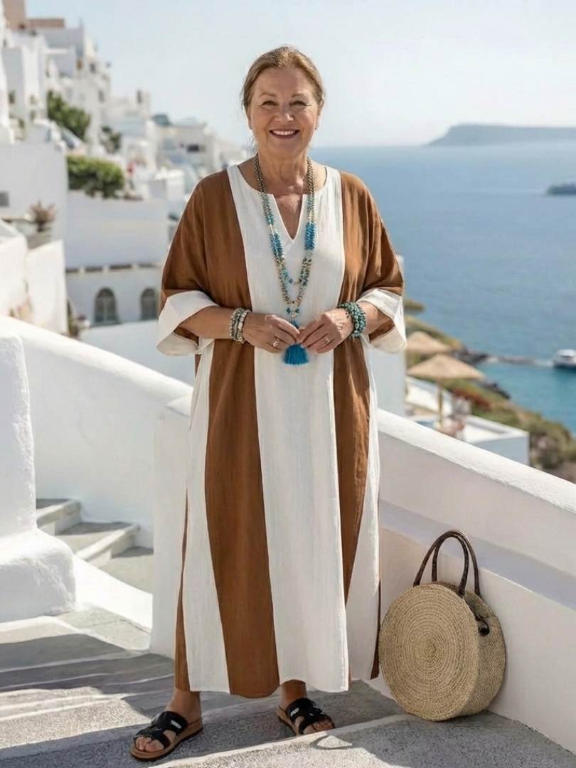 Sara | Two-Tone Short-Sleeve Maxi Dress