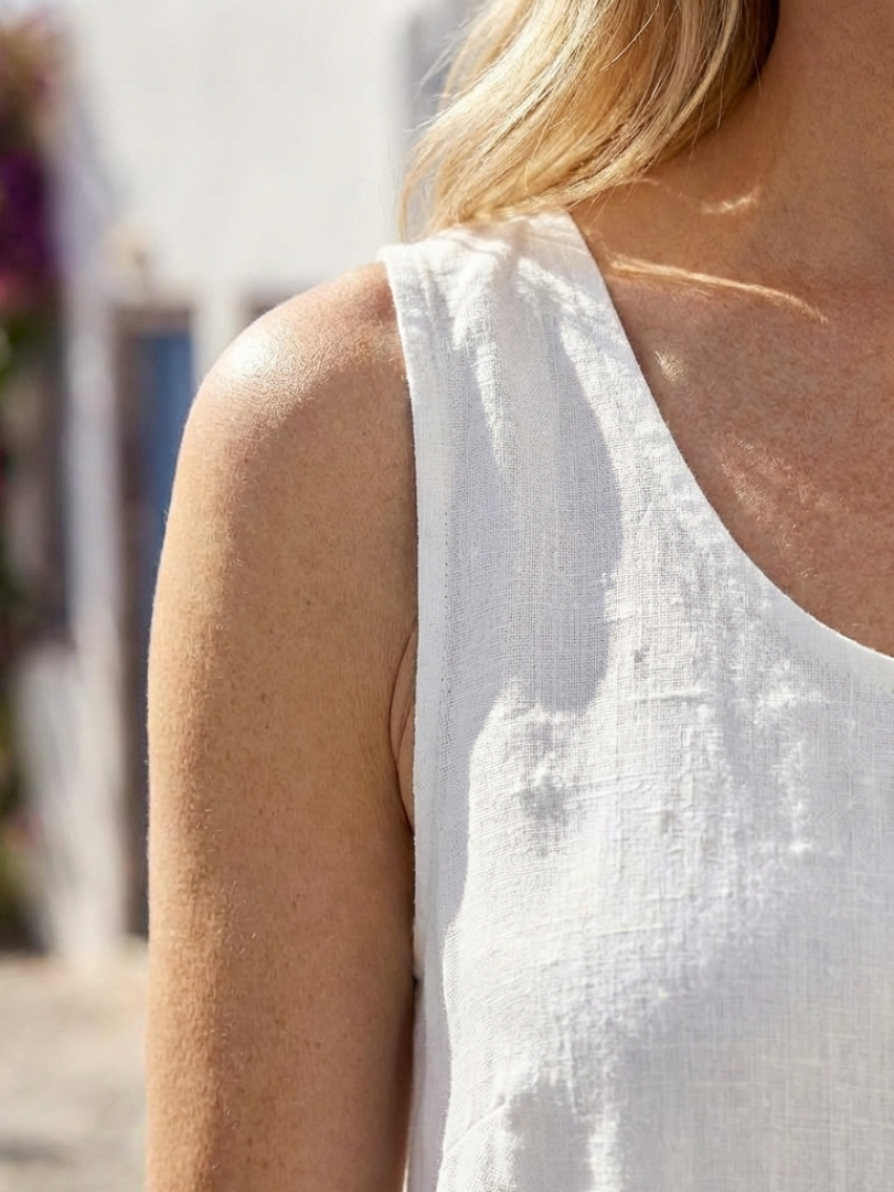 Filipina | Vestido midi sem mangas com gola redonda