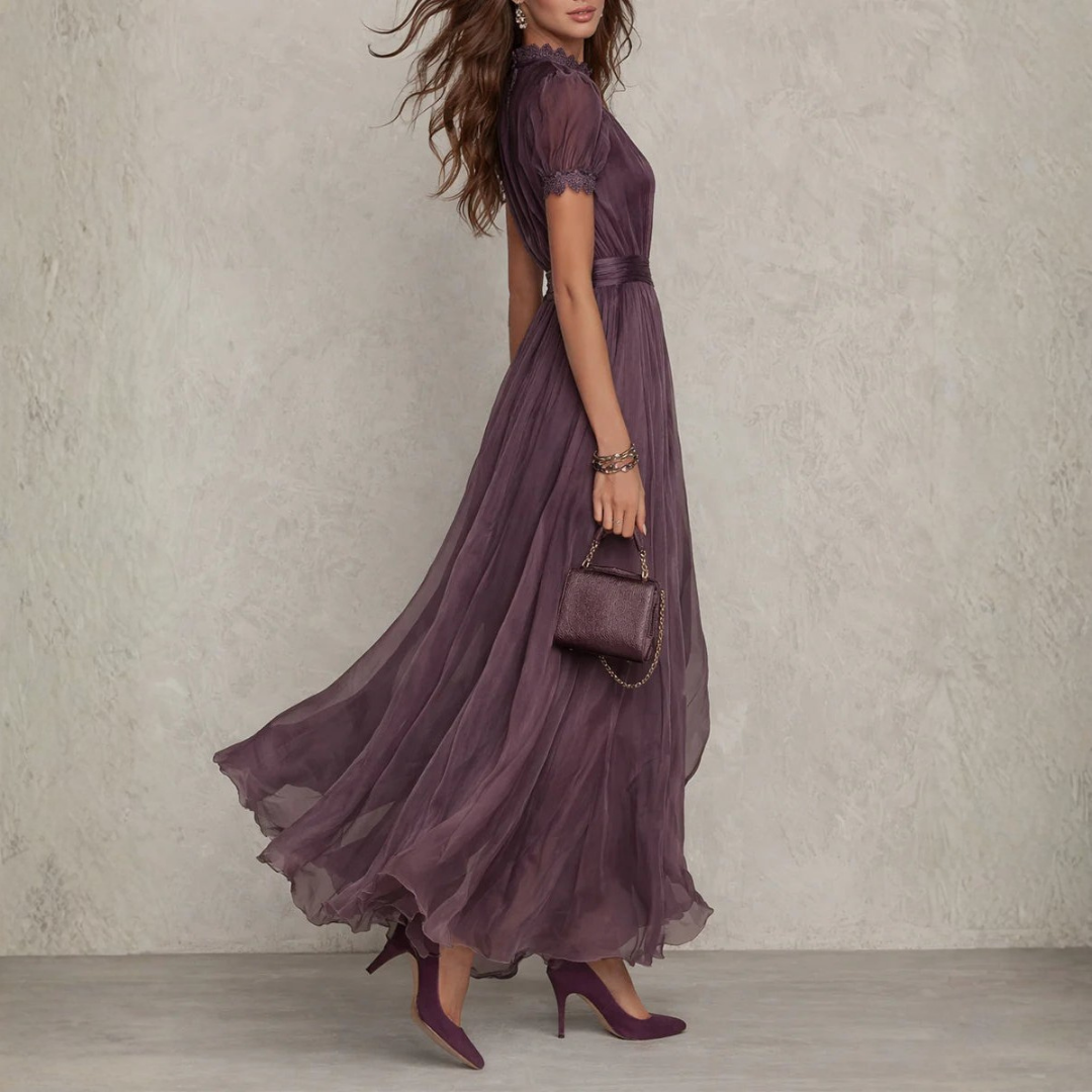 Vivien | Vestido maxi em chiffon com renda