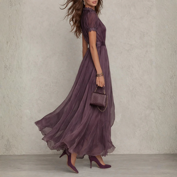 Vivien | Vestido maxi em chiffon com renda
