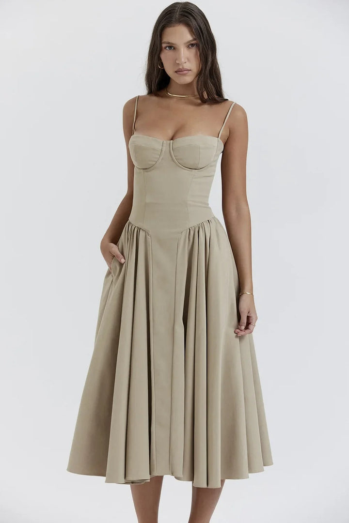 Sigrid | Vestido camiseiro, sem mangas, comprimento midi