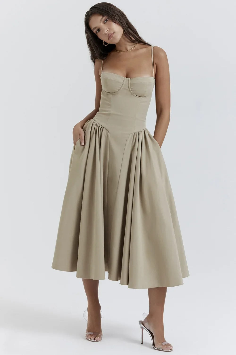 Sigrid | Vestido camiseiro, sem mangas, comprimento midi