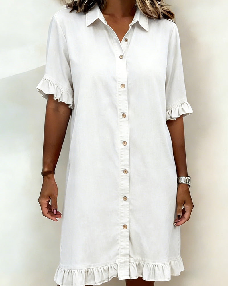 Linea Aarhus® | Vestido de ganga confortável com bonitos folhos
