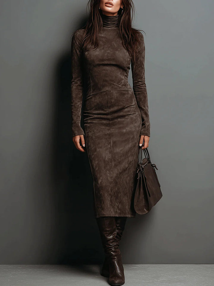 Aurián | Vestido Midi de Suedine com Gola Alta