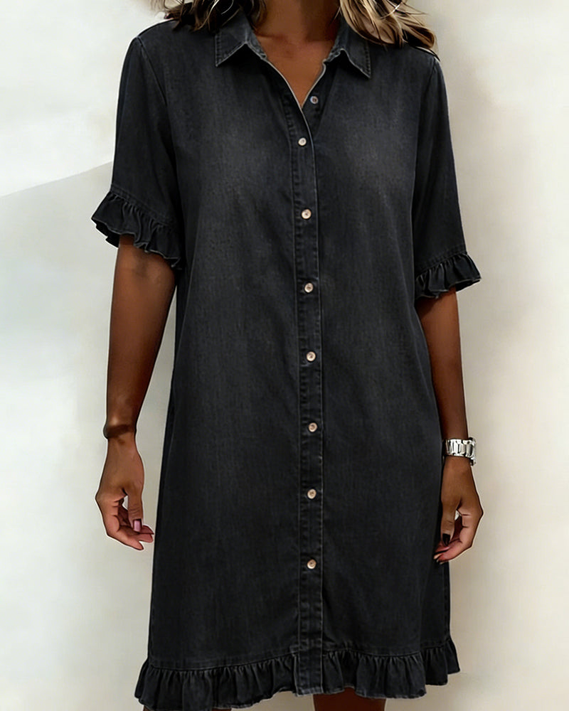 Linea Aarhus® | Vestido de ganga confortável com bonitos folhos