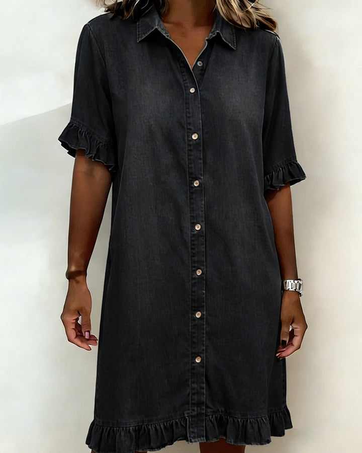 Linea Aarhus® | Vestido de ganga confortável com bonitos folhos
