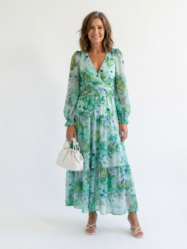 Kamil | Vestido maxi com mangas compridas e estampado colorido