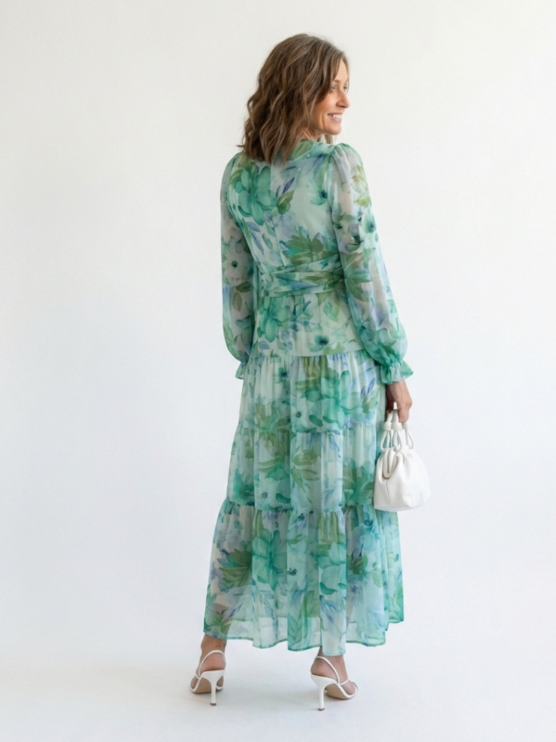 Kamil | Vestido maxi com mangas compridas e estampado colorido