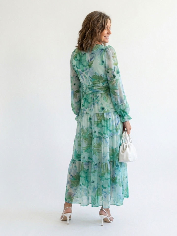 Kamil | Vestido maxi com mangas compridas e estampado colorido