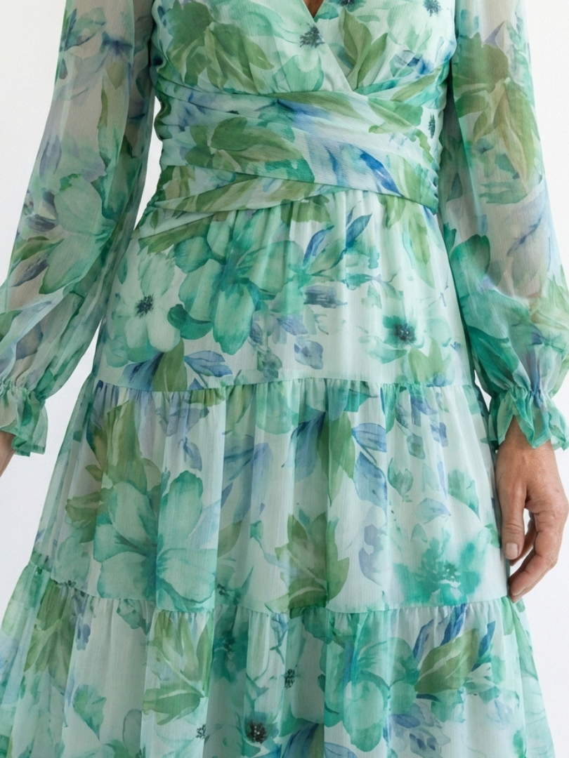 Kamil | Vestido maxi com mangas compridas e estampado colorido