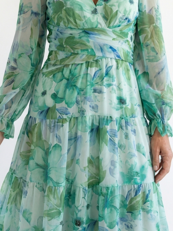 Kamil | Vestido maxi com mangas compridas e estampado colorido