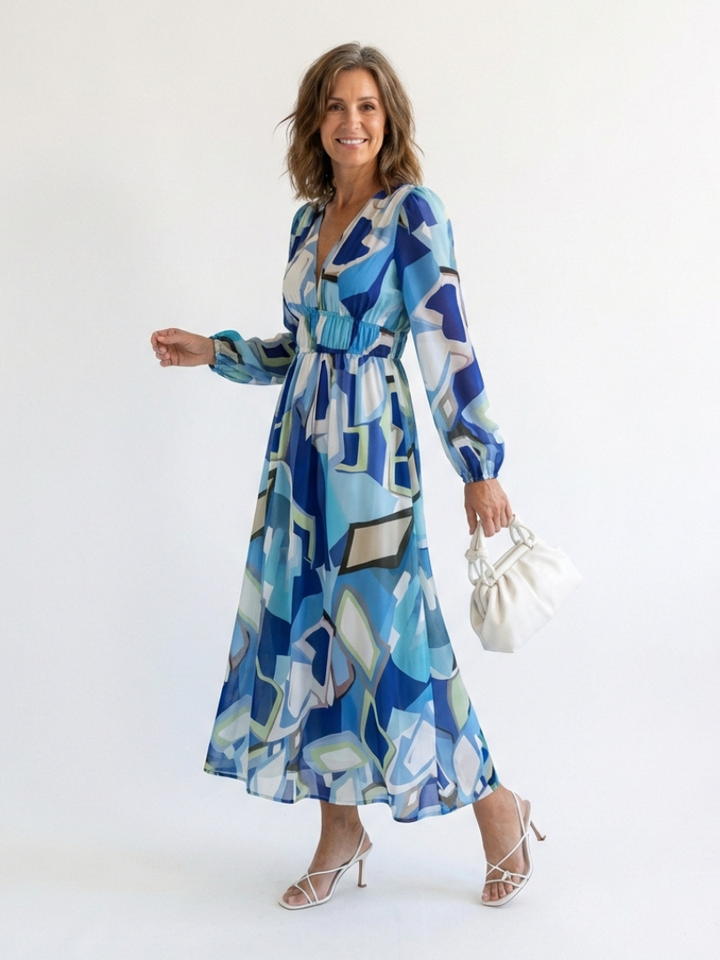 Kamil | Vestido maxi com mangas compridas e estampado colorido