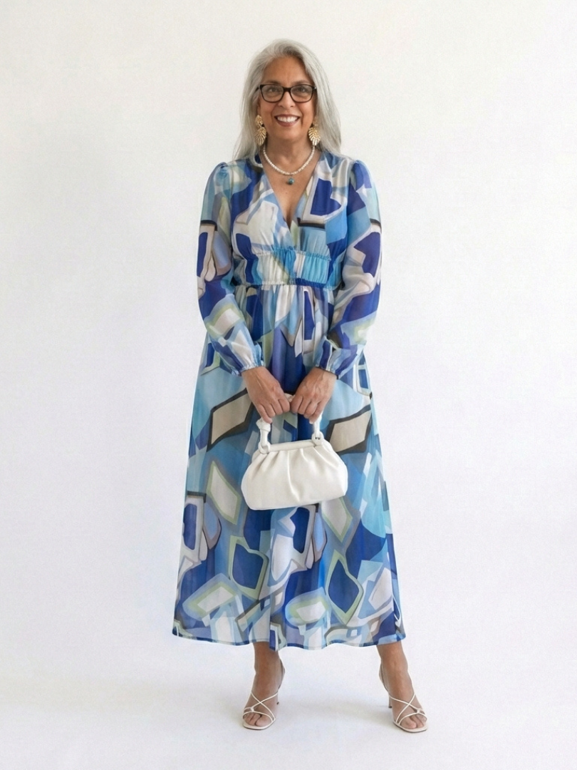 Kamil | Vestido maxi com mangas compridas e estampado colorido