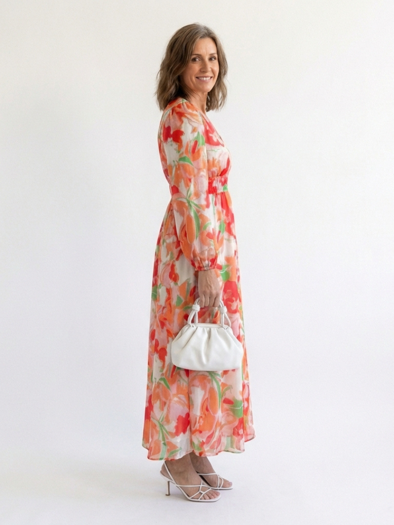 Kamil | Vestido maxi com mangas compridas e estampado colorido