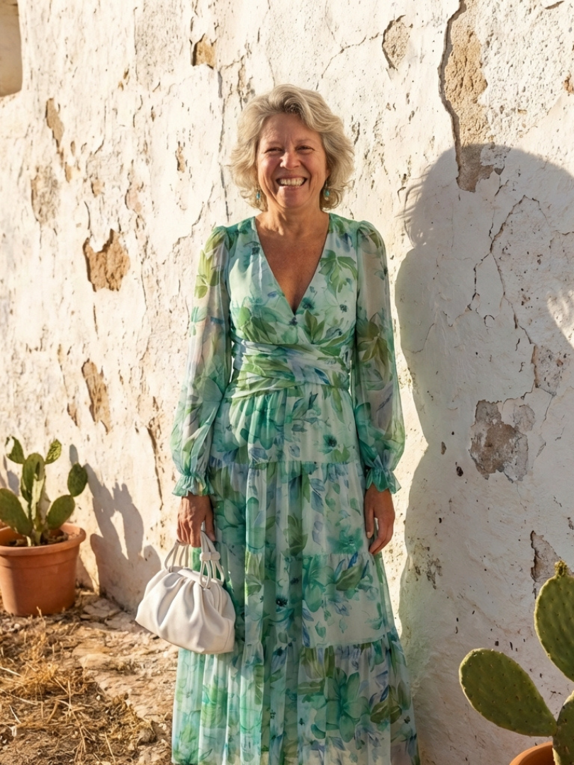 Kamil | Vestido maxi com mangas compridas e estampado colorido