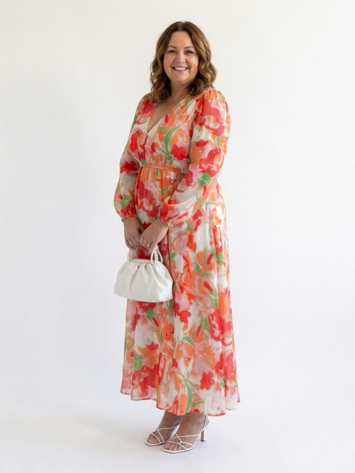 Kamil | Vestido maxi com mangas compridas e estampado colorido