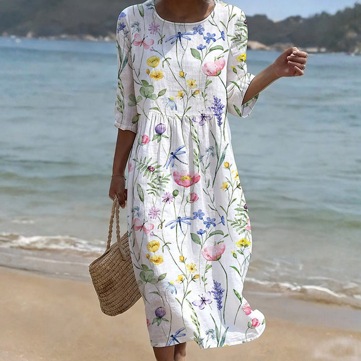 Vestido Midi Descontraído com Estampado Colorido
