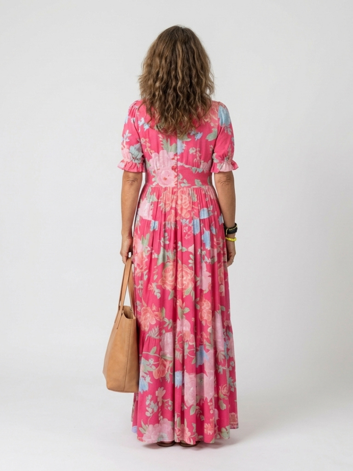 Juliet | Floral midi dress with short sleeves and V-neck