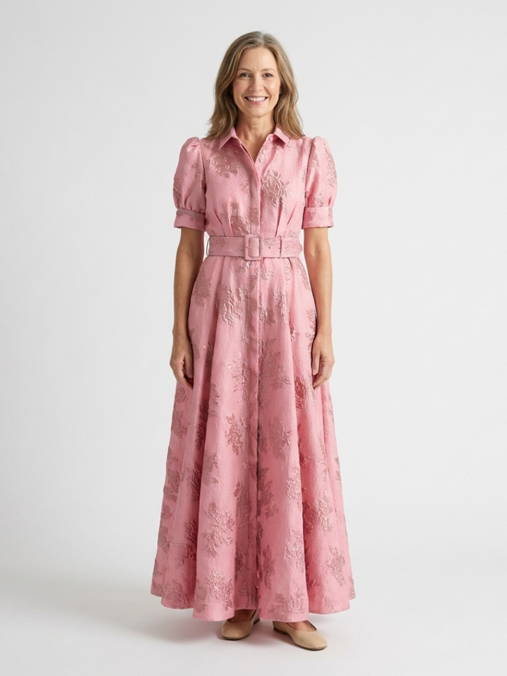 Amélie | Short-sleeved maxi dress with colourful belt