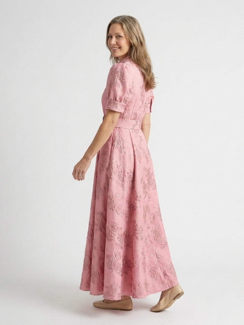 Amélie | Short-sleeved maxi dress with colourful belt