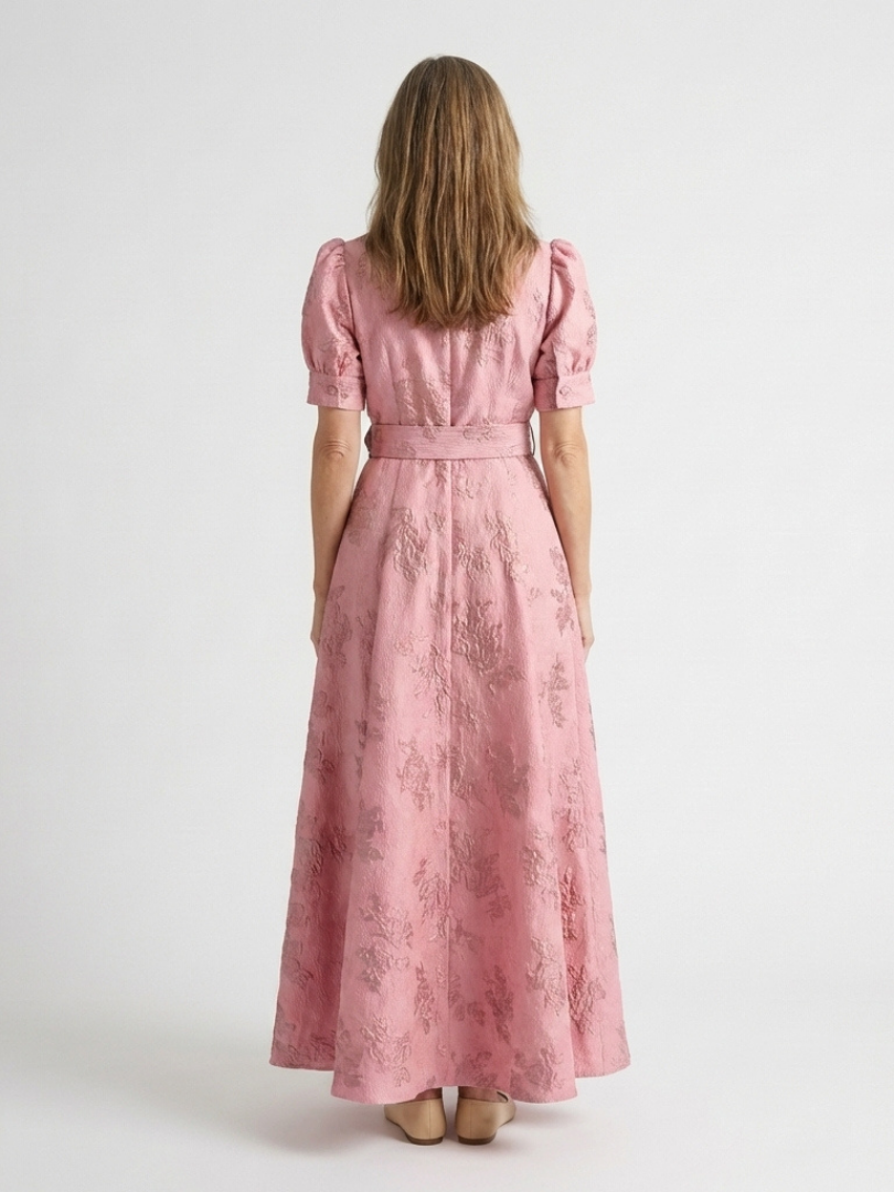 Amélie | Short-sleeved maxi dress with colourful belt