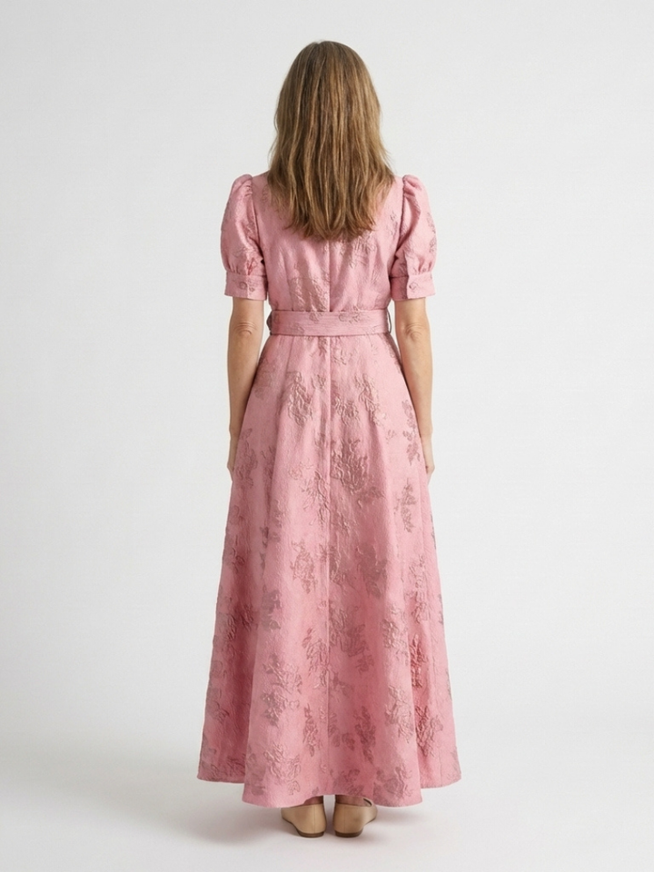 Amélie | Short-sleeved maxi dress with colourful belt