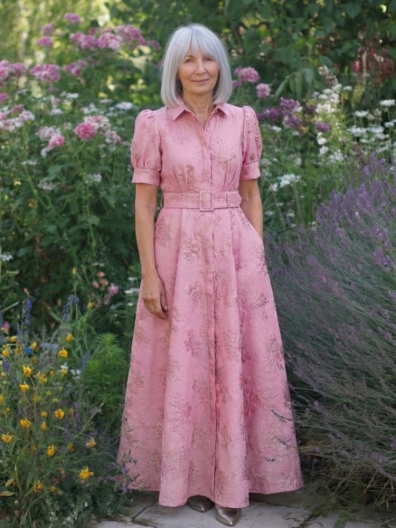 Amélie | Short-sleeved maxi dress with colourful belt