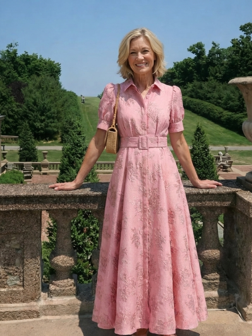 Amélie | Short-sleeved maxi dress with colourful belt
