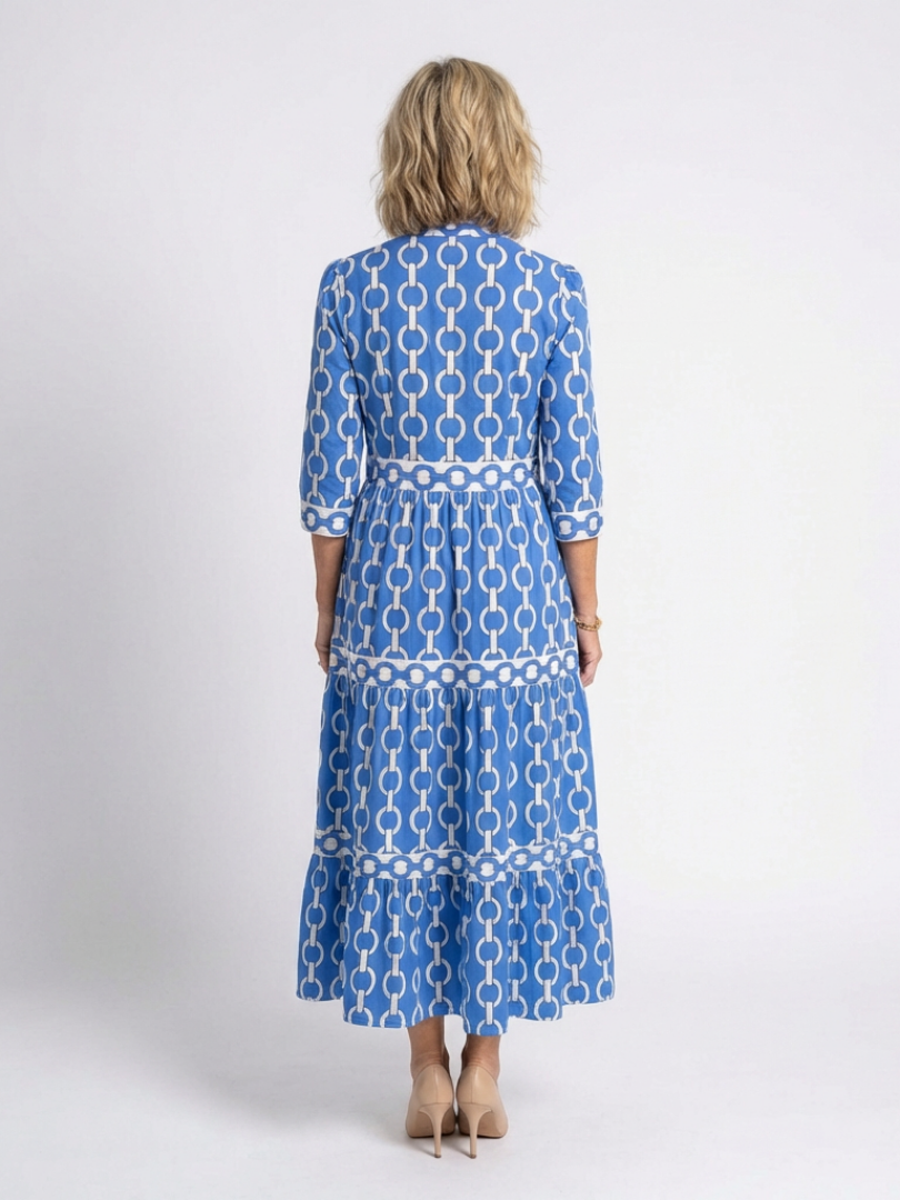 Polin | Vestido midi com mangas três quartos e padrão de corrente