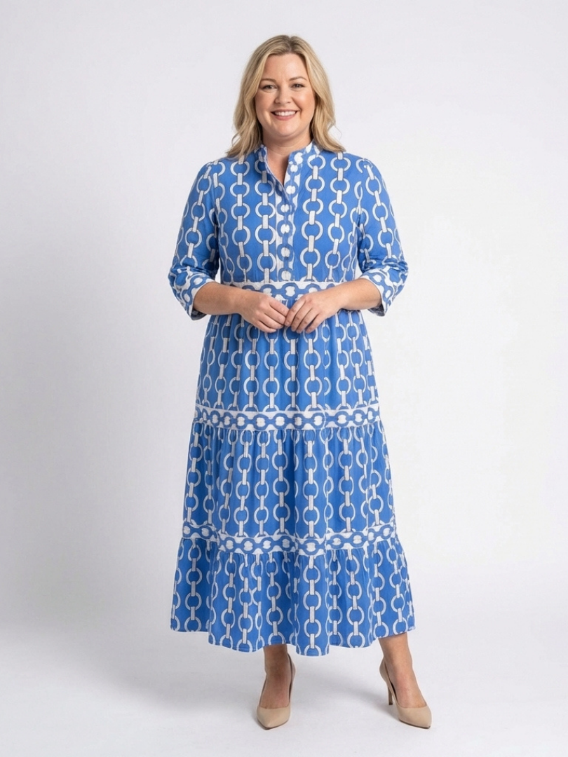 Polin | Vestido midi com mangas três quartos e padrão de corrente
