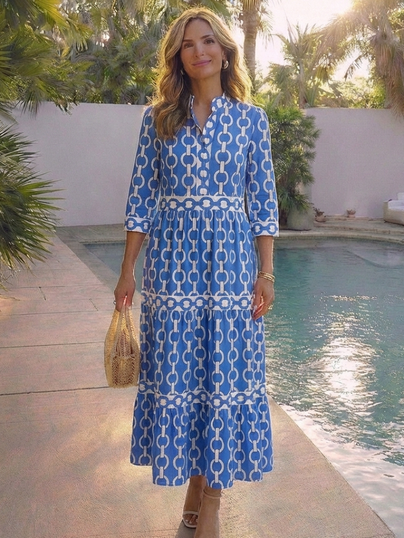 Polin | Vestido midi com mangas três quartos e padrão de corrente