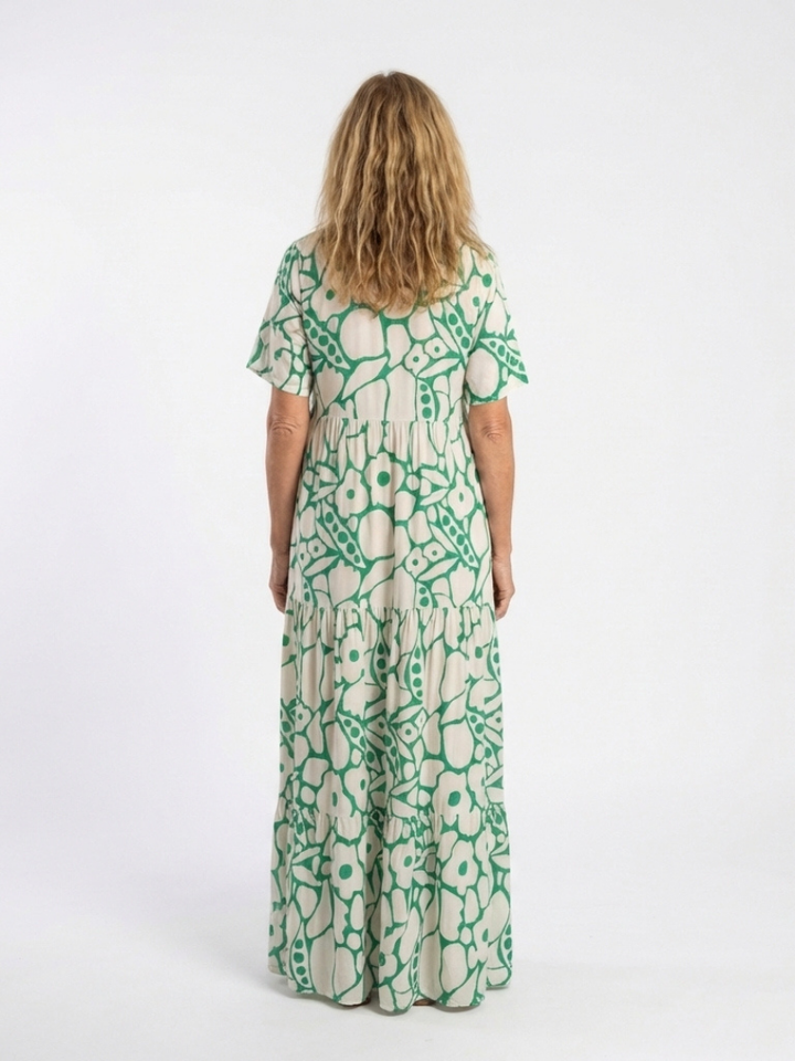 Lúcia | Vestido midi floral com mangas curtas e decote em V
