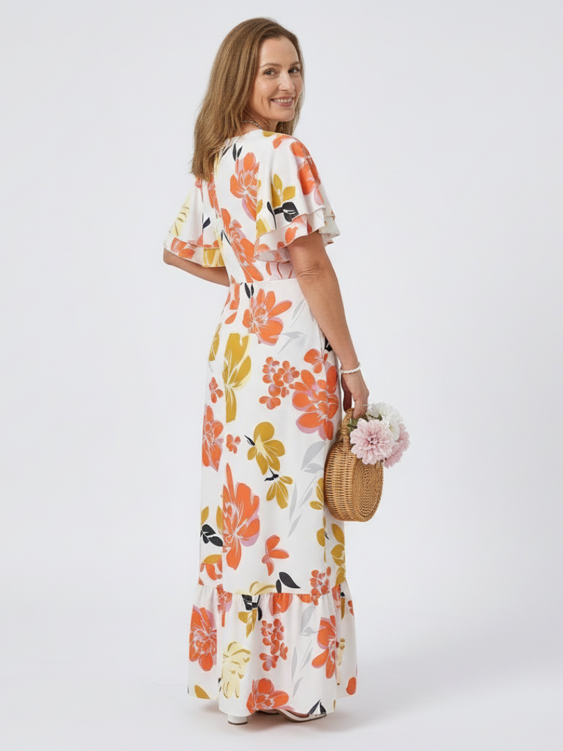 Natali | Vestido maxi com mangas curtas e decote redondo