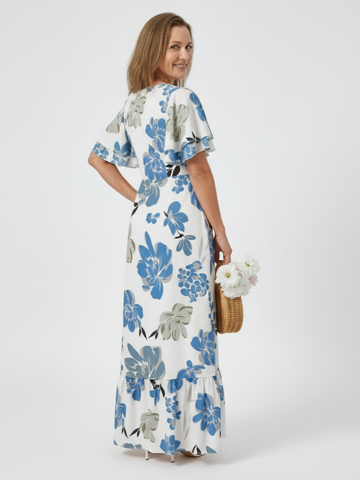 Natali | Vestido maxi com mangas curtas e decote redondo