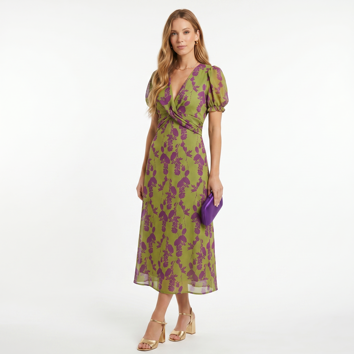 Sofia | Floral Print Midi Dress with Short Sleeves
