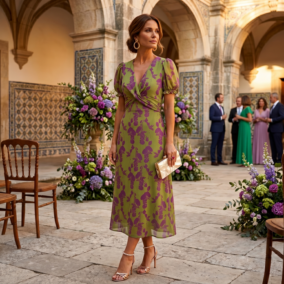 Sofia | Floral Print Midi Dress with Short Sleeves