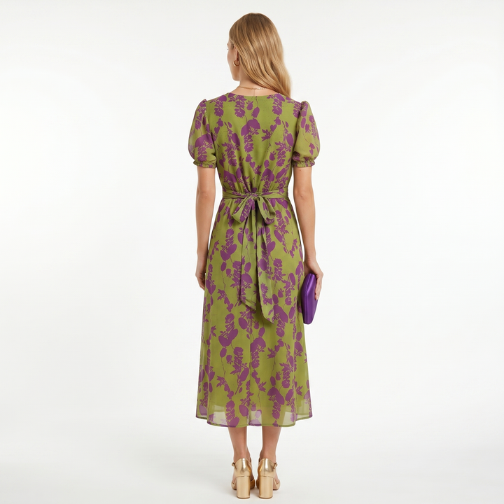 Sofia | Floral Print Midi Dress with Short Sleeves