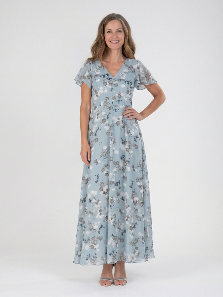 Noemi | Vestido maxi de chiffon com estampado floral