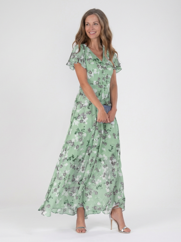 Noemi | Vestido maxi de chiffon com estampado floral