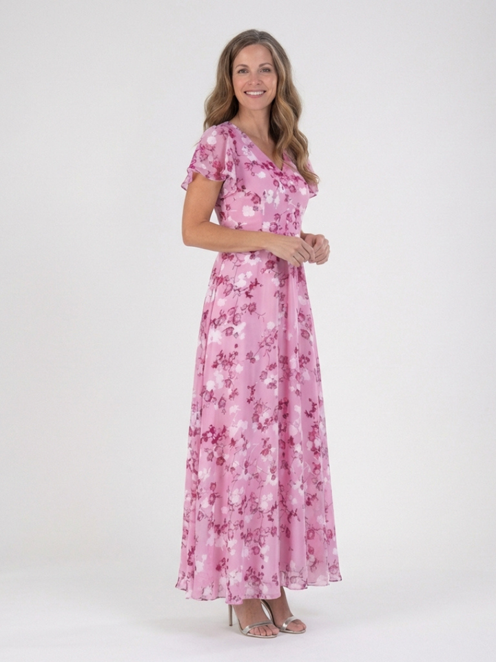 Noemi | Vestido maxi de chiffon com estampado floral