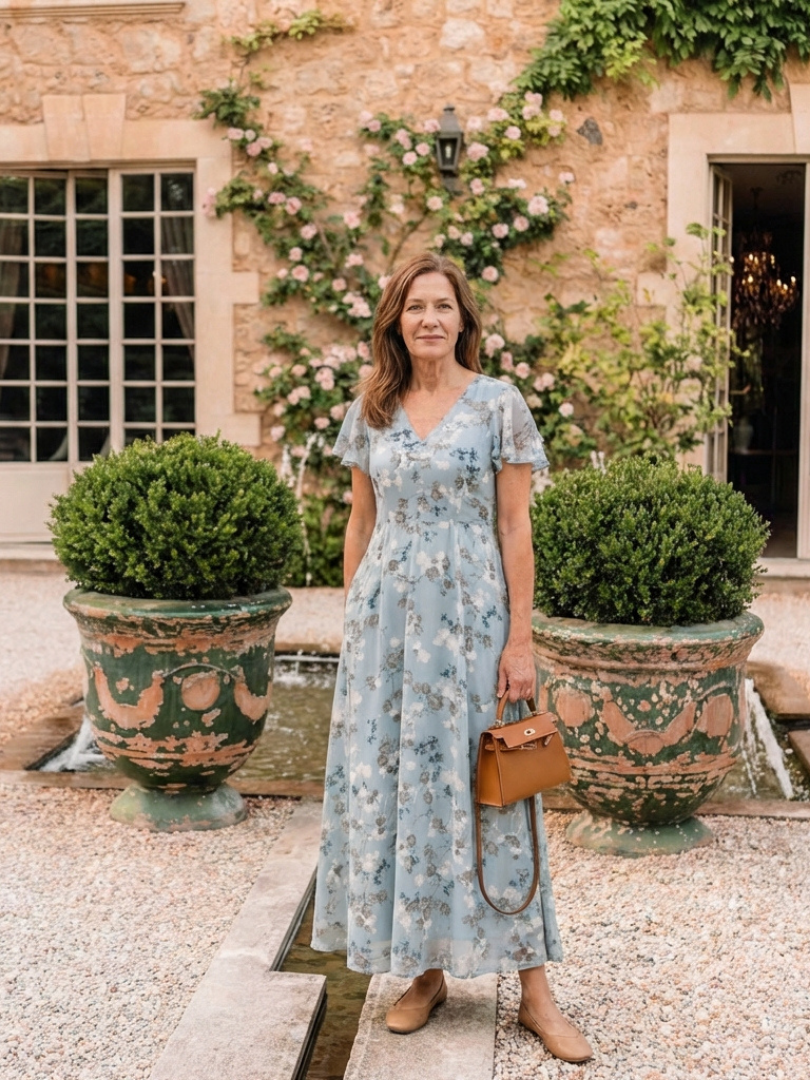 Noemi | Vestido maxi de chiffon com estampado floral