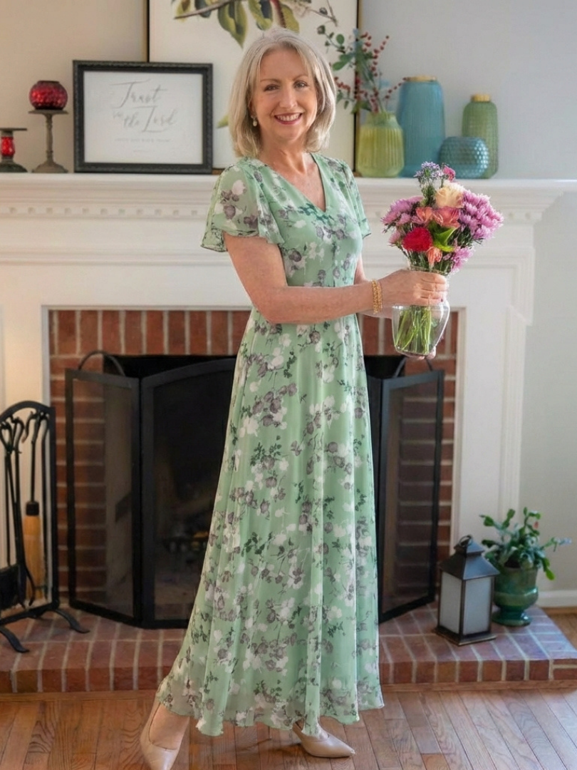 Noemi | Vestido maxi de chiffon com estampado floral